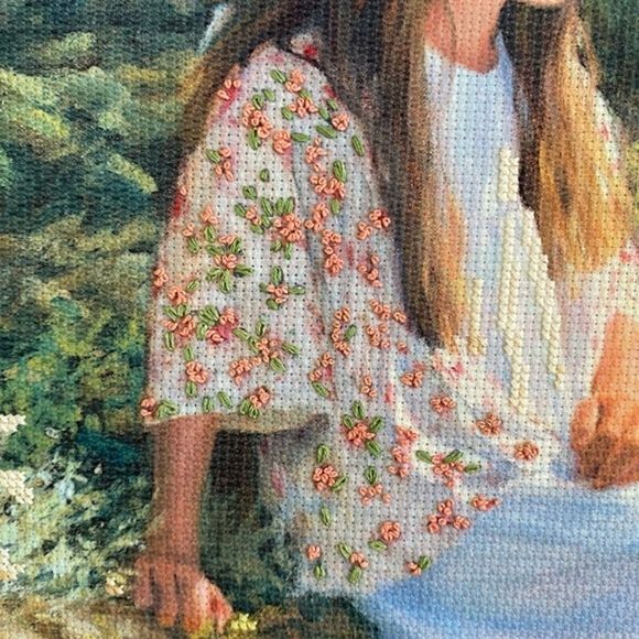 Needlepoint Framed 3D Wall Hanging Crewel Signed Bright Colorful Floral 18 X 20 - Picture 3 of 6